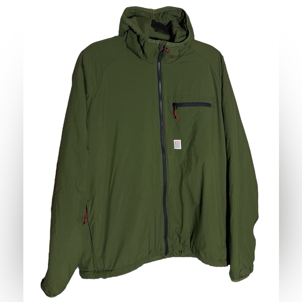 Topo Designs Jacket with Hood Mens size XL Green zipper pockets